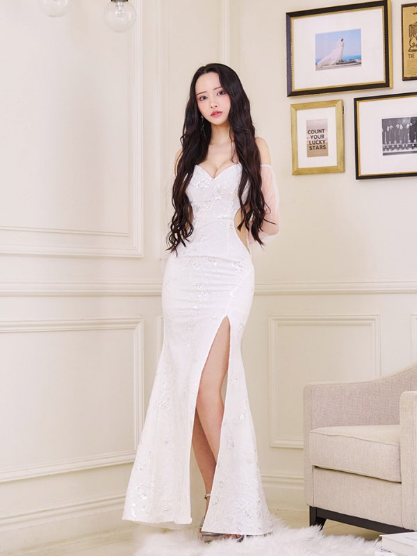 画像8: 【送料無料！】刺繍スパンコールドレス/パール/キャミ/チュール/スリット/谷間見せ/背中見せ/ロングドレス/キャバドレス【S-Lサイズ/2カラー】[OF03] 【YN】dzc