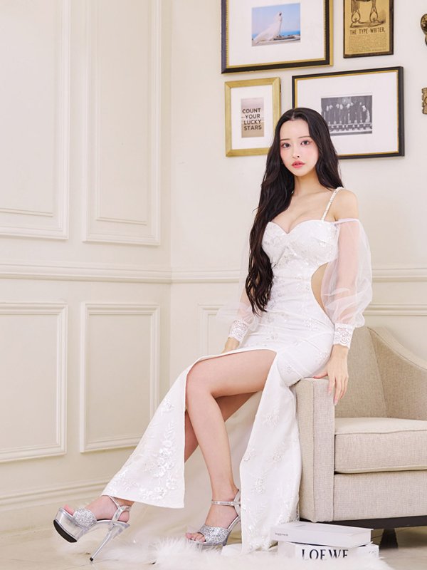 画像10: 【送料無料！】刺繍スパンコールドレス/パール/キャミ/チュール/スリット/谷間見せ/背中見せ/ロングドレス/キャバドレス【S-Lサイズ/2カラー】[OF03] 【YN】dzc