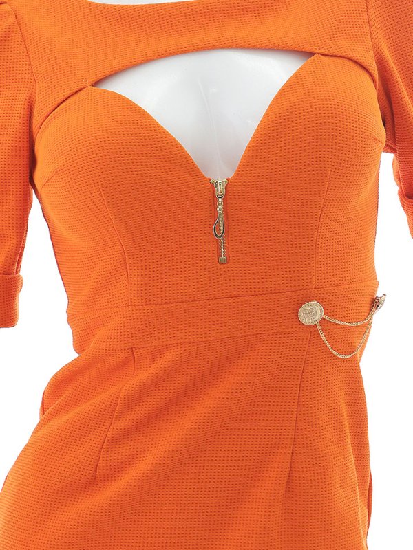 画像17: ワッフルテラコッタドレス/ジップアップ/ボリューム袖/オープンカット/谷間見せ/背中隠し/ミニドレス/キャバドレス【XS-XLサイズ/1カラー】[OF03] 【YN】dzwg