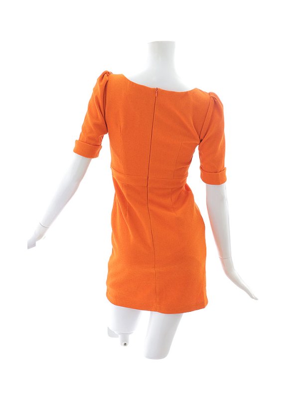 画像14: ワッフルテラコッタドレス/ジップアップ/ボリューム袖/オープンカット/谷間見せ/背中隠し/ミニドレス/キャバドレス【XS-XLサイズ/1カラー】[OF03] 【YN】dzwg