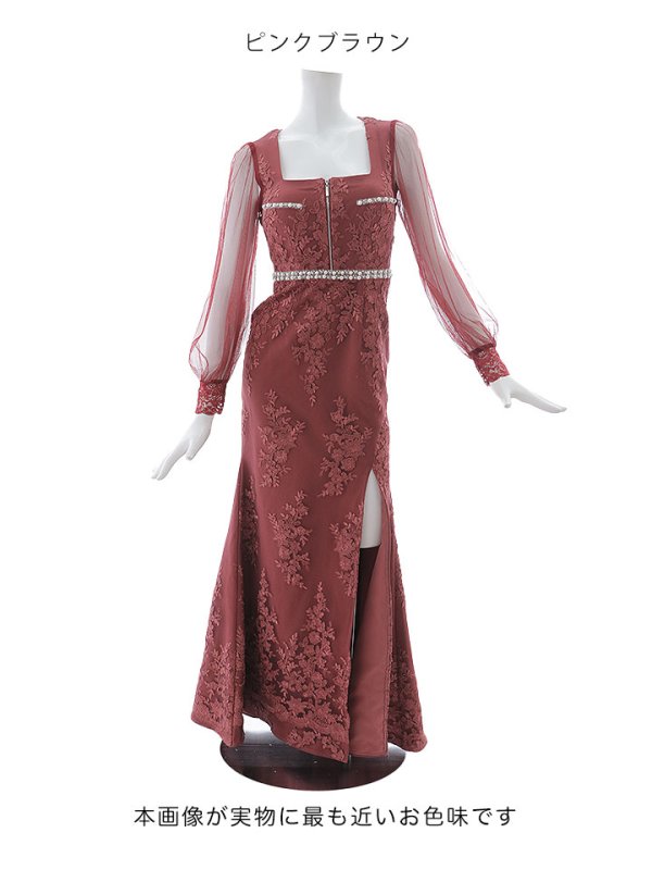 画像16: 【送料無料！】花柄刺繍レースドレス/ジップアップ/ビジュー/パール/チュール袖/谷間見せ/背中隠し/ロングドレス/キャバドレス【S-Lサイズ/2カラー】[OF03] 【YN】dzj