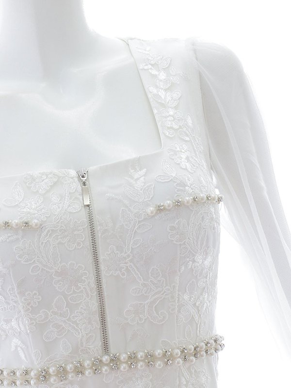 画像18: 【送料無料！】花柄刺繍レースドレス/ジップアップ/ビジュー/パール/チュール袖/谷間見せ/背中隠し/ロングドレス/キャバドレス【S-Lサイズ/2カラー】[OF03] 【YN】dzj