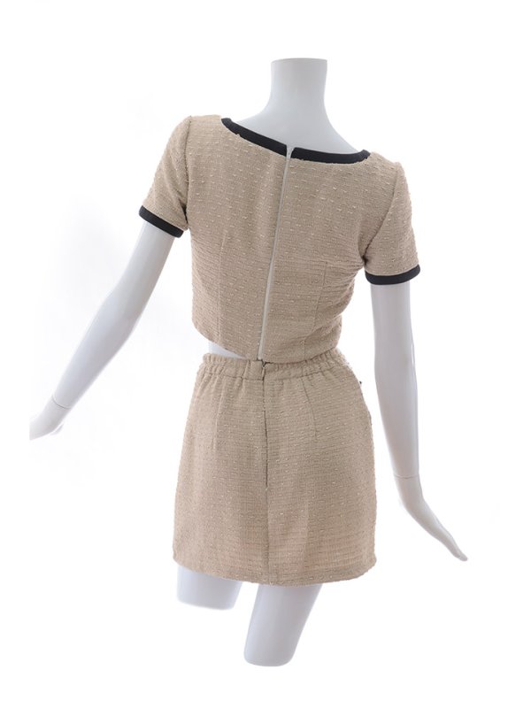 画像15: 送料無料！バイカラーツイードセットアップ/半袖/パイピング/ボタン/ジップアップ/タイト/谷間見せ/背中隠し/ミニドレス/キャバドレス【XS-Lサイズ/1カラー】[OF03] 【YN】dzwe【一部予約商品/2月上旬発送予定】