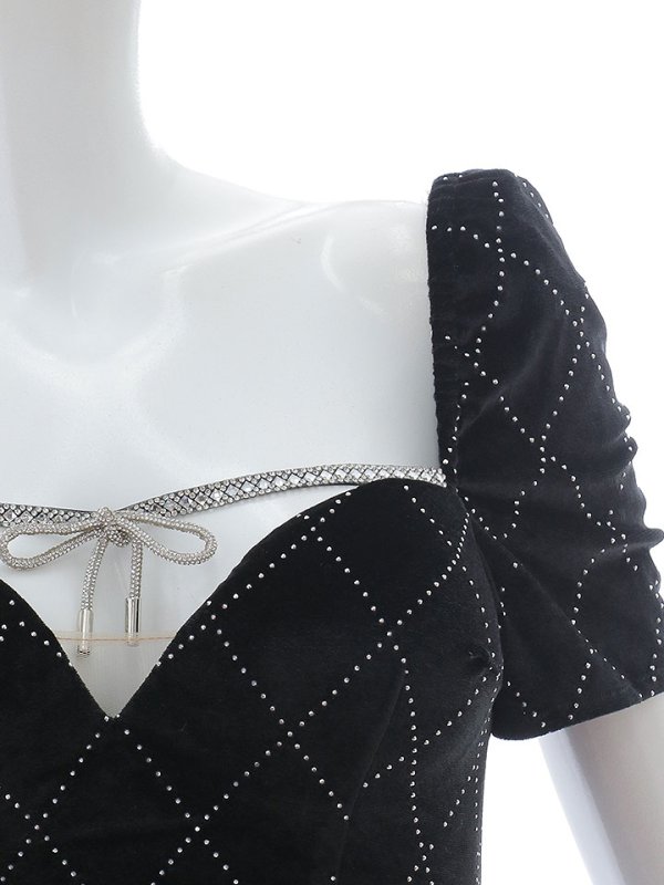 画像21: ブラックベロアドレス/リボン/ビジュー/谷間見せ/背中隠し/ミニドレス/キャバドレス【XS-Lサイズ/2カラー】[OF03] 【YN】dzcv