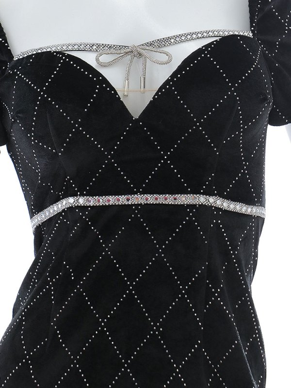 画像23: ブラックベロアドレス/リボン/ビジュー/谷間見せ/背中隠し/ミニドレス/キャバドレス【XS-Lサイズ/2カラー】[OF03] 【YN】dzcv