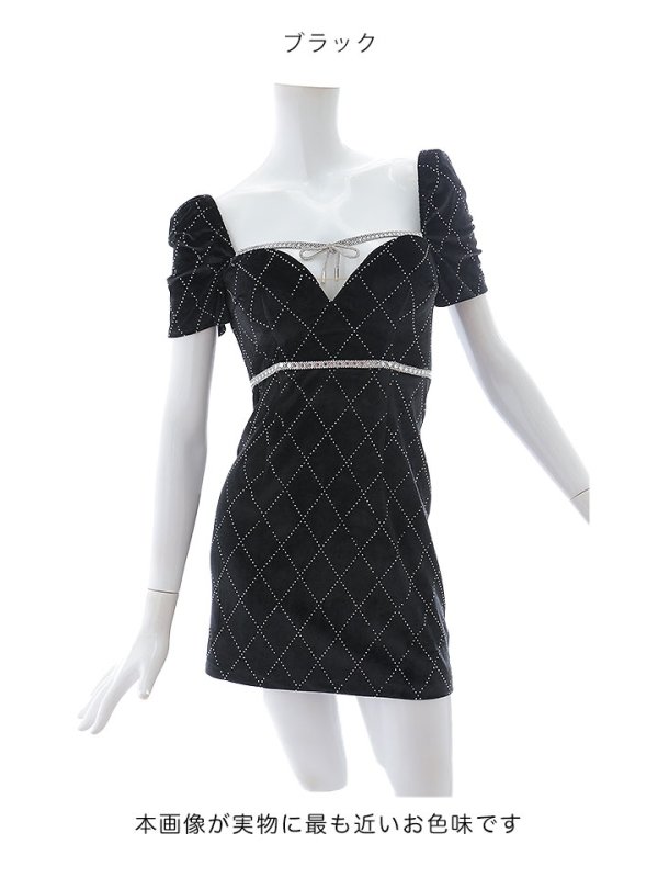 画像18: ブラックベロアドレス/リボン/ビジュー/谷間見せ/背中隠し/ミニドレス/キャバドレス【XS-Lサイズ/2カラー】[OF03] 【YN】dzcv