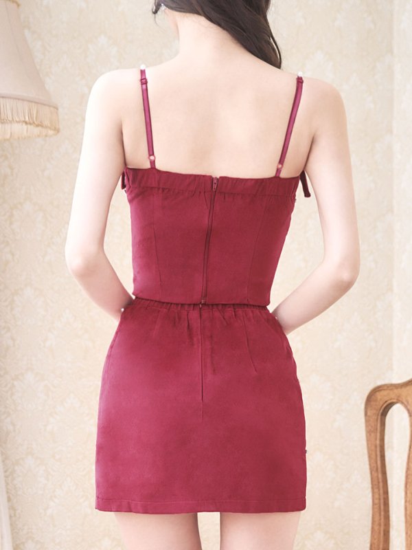 画像7: 【送料無料!】ベロアキャミセットアップ/パール/リボン/谷間見せ/背中見せ/ビジュー/ミニドレス/キャバドレス【XS-Mサイズ/2カラー】[OF03] 【YN】dzjv