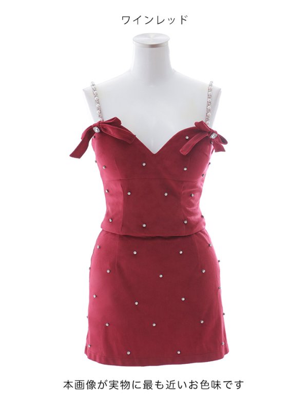 画像20: 【送料無料!】ベロアキャミセットアップ/パール/リボン/谷間見せ/背中見せ/ビジュー/ミニドレス/キャバドレス【XS-Mサイズ/2カラー】[OF03] 【YN】dzjv【一部予約商品/2月上旬発送予定】
