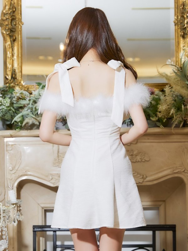 画像6: 【送料無料! 】ファーリボンオフショルビジュードレス/パール紐/キャミ/Aライン/谷間見せ/背中見せ/ミニドレス/キャバドレス【XS-Lサイズ/1カラー】[OF03] 【YN】dzw