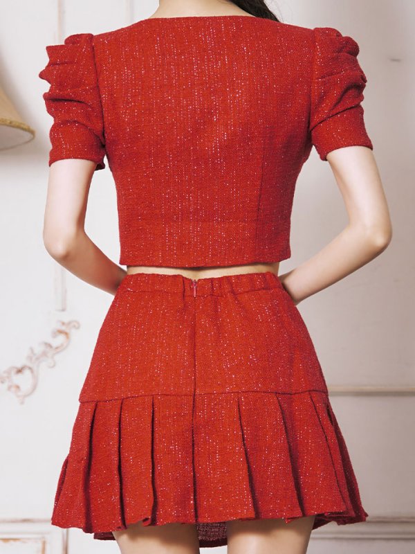 画像6: 【送料無料！】ツイードセットアップドレス/ローライズ/ローウエスト/2ピース/半袖/ジップアップ/プリーツスカート/谷間見せ/背中隠し/ミニドレス/キャバドレス【YN】【XS-Lサイズ/2カラー】[OF03] 【YN】dzjk