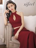 【送料無料!】【sifeel/シフィール】ツイードロングセットアップ/ホルターネック/キャミ/パール紐/谷間見せ/背中隠し/ロングドレス/キャバドレス【S-Lサイズ/1カラー】[OF03]【YN】dzw