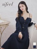 【送料無料！】【sifeel/シフィール】ロングスリーブワンピースドレス/ツイード/襟付き/ベルト/ミディアムドレス/キャバドレス【S-Lサイズ/2カラー】[OF03] 【YN】dzj