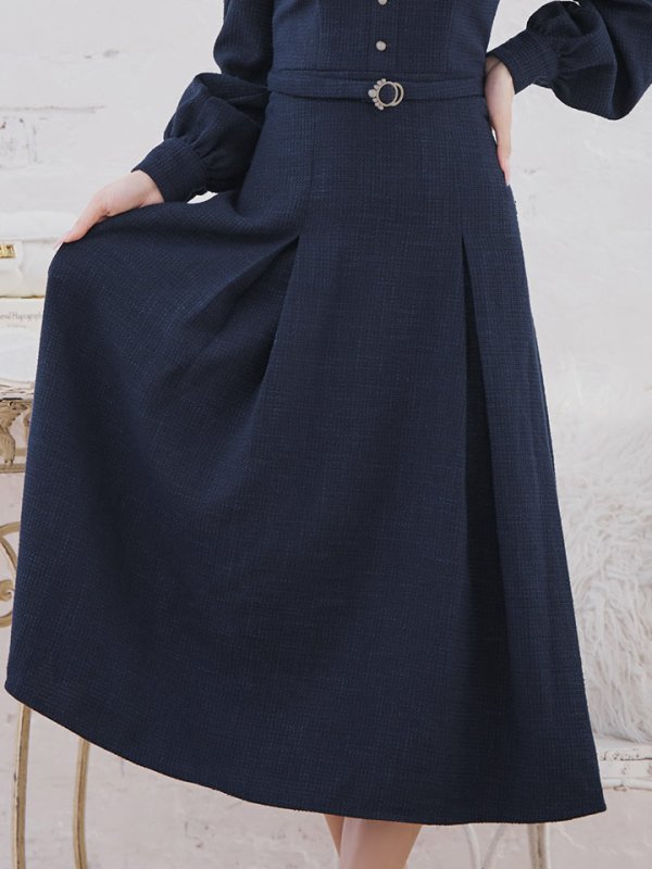 画像6: 【送料無料！】【sifeel/シフィール】ロングスリーブワンピースドレス/ツイード/襟付き/ベルト/ミディアムドレス/キャバドレス【S-Lサイズ/2カラー】[OF03] 【YN】dzj