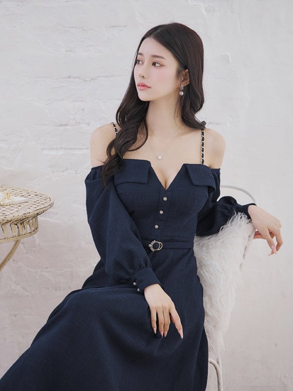 画像16: 【送料無料！】【sifeel/シフィール】ロングスリーブワンピースドレス/ツイード/襟付き/ベルト/ミディアムドレス/キャバドレス【S-Lサイズ/2カラー】[OF03] 【YN】dzj