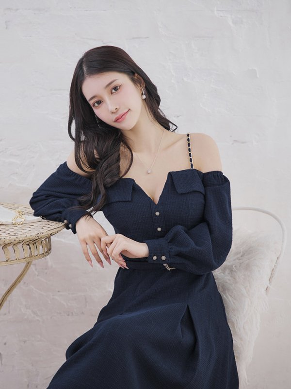 画像17: 【送料無料！】【sifeel/シフィール】ロングスリーブワンピースドレス/ツイード/襟付き/ベルト/ミディアムドレス/キャバドレス【S-Lサイズ/2カラー】[OF03] 【YN】dzj