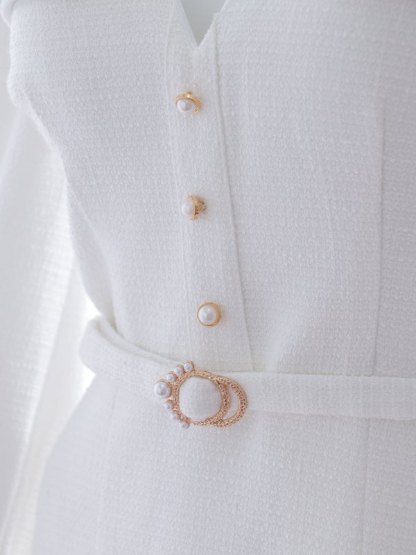 画像30: 【送料無料！】【sifeel/シフィール】ロングスリーブワンピースドレス/ツイード/襟付き/ベルト/ミディアムドレス/キャバドレス【S-Lサイズ/2カラー】[OF03] 【YN】dzj