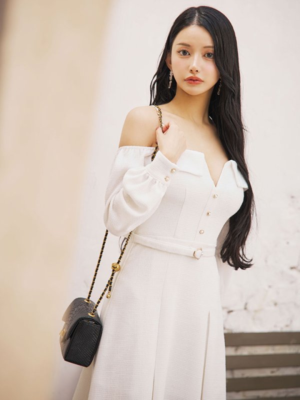 画像24: 【送料無料！】【sifeel/シフィール】ロングスリーブワンピースドレス/ツイード/襟付き/ベルト/ミディアムドレス/キャバドレス【S-Lサイズ/2カラー】[OF03] 【YN】dzj