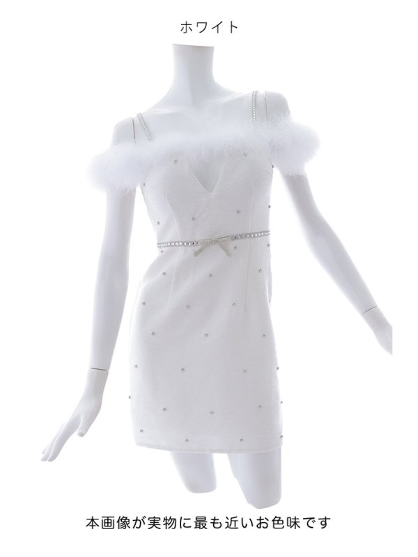 画像11: 【送料無料！】 ファーオフショルビジュードレス/リボン/キャミ/谷間見せ/背中見せ/タイト/ミニドレス/キャバドレス【XS-Lサイズ/1カラー】[OF03] 【YN】dzw【一部予約商品/2月中旬発送予定】