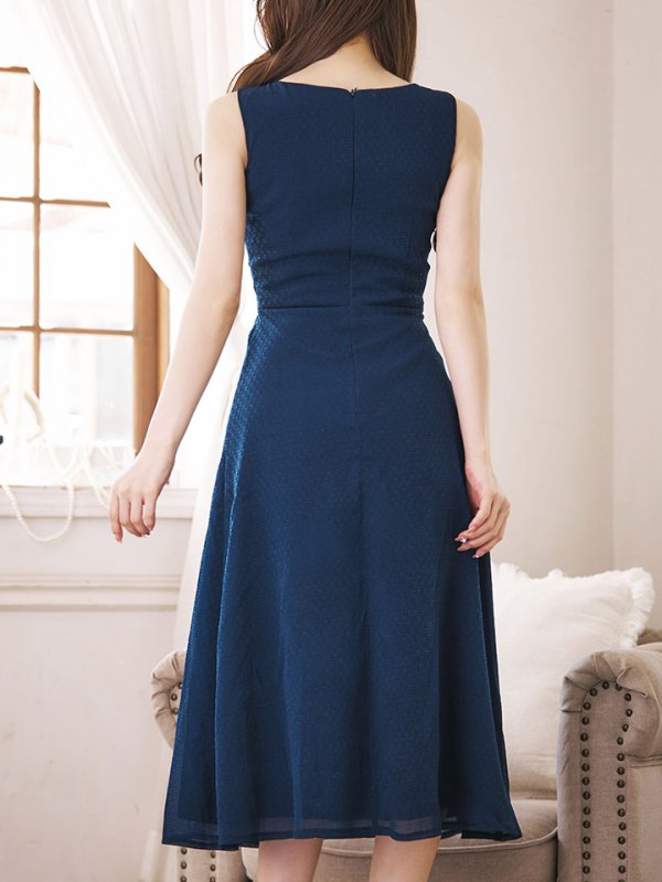 画像7: 【sifeel/シフィール】シフォンフレアワンピース/ノースリーブ/ジップアップ/チェック/谷間見せ/背中隠し/ミディアムドレス/キャバドレス【S-Lサイズ/1カラー】[OF03] 【YN】dzw