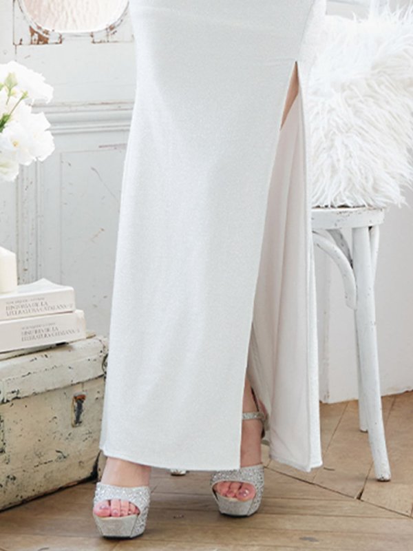 画像5: 【即日発送！】シアースリーブラメロングドレス/オフショル/キャミ/無地/ストレッチ/ビジュー /スリット/谷間見せ/背中見せ/タイト/ロングドレス/キャバドレス【S-Lサイズ/1カラー】[OF03] 【YN】dzw