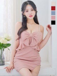 送料無料!【即日発送】ラメリボンキャミソールドレス/ノースリーブ/ビジュー/谷間見せ/背中見せ/ミニドレス/キャバドレス【XS-XLサイズ/5カラー】[OF03]【一部予約商品/5月上旬/下旬発送予定】