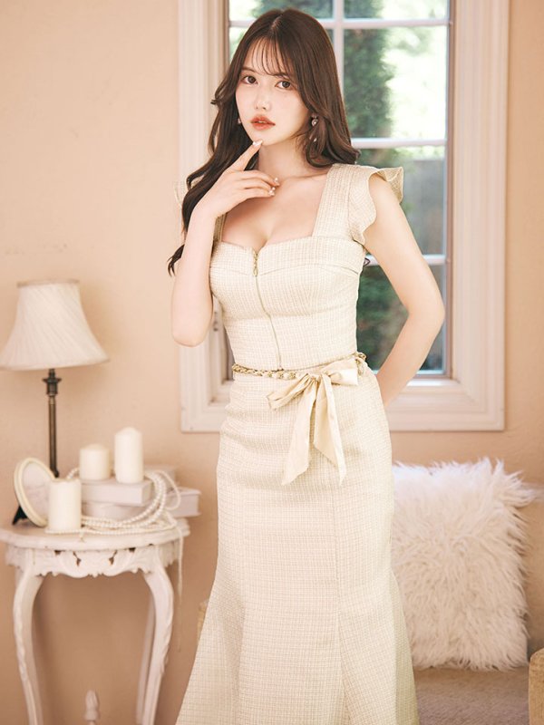 画像7: 【ウィンターセール！】SALE!ツイードセットアップドレス/スクエアネック/2ピース/ミディアムドレス/キャバドレス【S-Lサイズ/1カラー】[OF03] 【YN】dzw