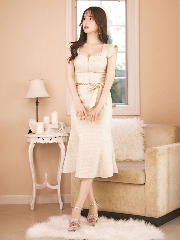 画像10: 【ウィンターセール！】SALE!ツイードセットアップドレス/スクエアネック/2ピース/ミディアムドレス/キャバドレス【S-Lサイズ/1カラー】[OF03] 【YN】dzw