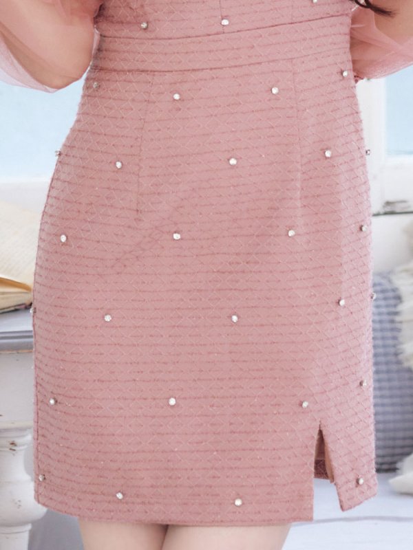 画像6: 【送料無料!】シアースリーブツイードドレス/ロングスリーブ/ビジュー /サイドスリット/谷間見せ/ミニドレス/キャバドレス【XS-XLサイズ/カラー】[OF03]【YN】dzku