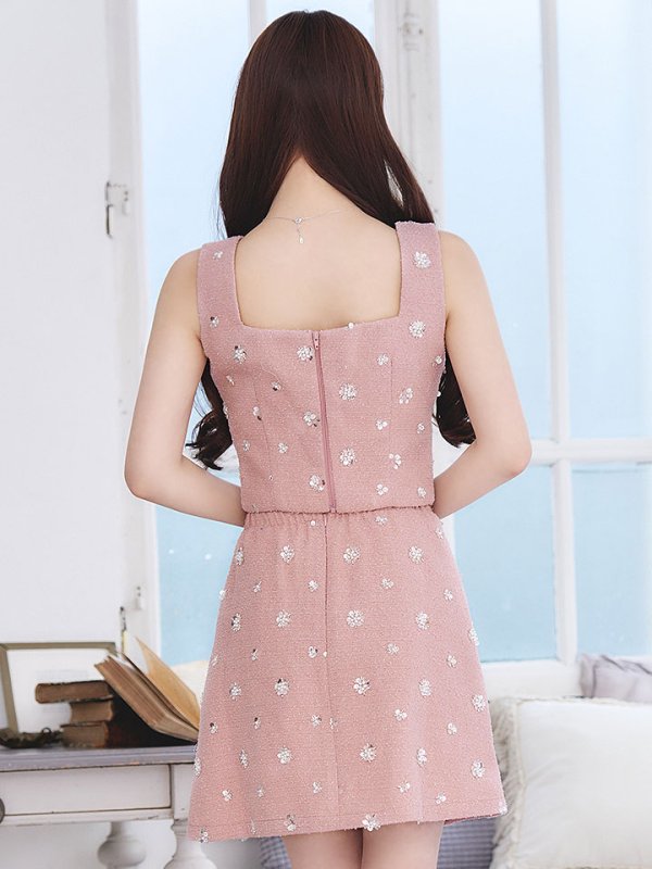 画像6: 【送料無料!】ラメツイードドレス/スパンコール/パール/セットアップ/リボン紐/Aライン/ノースリーブ/谷間見せ/背中見せ/ミニドレス/キャバドレス【XS-Lサイズ/1カラー】[OF03] 【YN】dzkg