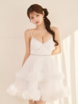 【送料無料！】キャミ/ビジュー/フリル/レース/チュール/フレア/ミニドレス/キャバドレス【XS-Lサイズ/1カラー】[OF03] 【YN】