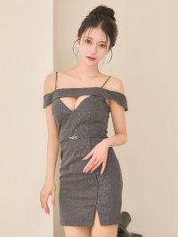 送料無料！オーロララメ/谷間見せ/タイト/スリット/スーツ生地/オフショル/ミニドレス/キャバドレス【XS-Mサイズ/1カラー】[OF03] ゆりお着用【YN】dzkvAG