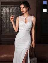 送料無料!【即日発送】ビジューチュールアメスリスリットロングドレス/キャバドレス【S-Lサイズ/3カラー】[OF03] 【YN】dzc