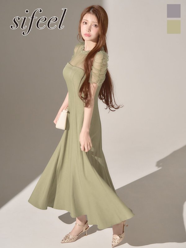 画像1: 【sifeel/シフィール】シアーショルダーフレアワンピース/キャバドレス【S-Lサイズ/2カラー】[OF03] 【YN】dzwuLD