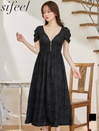 【sifeel/シフィール】フロントジップ花柄ラメワンピースドレス/キャバドレス【S-Mサイズ/2カラー】[OF03] 【YN】dzwLD
