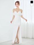 シフォンオフショルダースリットタイトロングドレス/キャバドレス【S-Lサイズ/2カラー】[OF03] 【YN】dzk