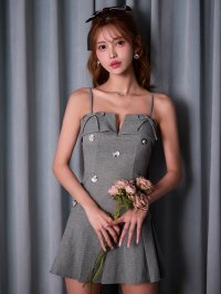 送料無料!フラワースパンコールリボンキャミソールプリーツミニドレス/キャバドレス【XS-Lサイズ/1カラー】[OF03]【YN】dzwvAG