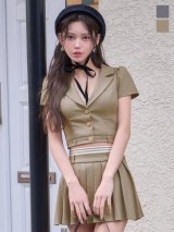 襟付きトップスプリーツスカートセットアップミニドレス/キャバドレス【XS-Mサイズ/2カラー】[OF03]【YN】dzwAG