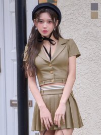 襟付きトップスプリーツスカートセットアップミニドレス/キャバドレス【XS-Mサイズ/2カラー】[OF03]【YN】dzwAG