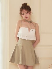 キャミ/リボン/Aライン/レース/バイカラー/谷間見せ/リボンチョーカー/ミニドレス/キャバドレス【XS-Lサイズ/1カラー】[OF03] ゆめ着用【YN】dzmvBF