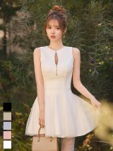 【送料無料】新色登場！フロントジップ/ノースリーブ/フレア/Aライン/ドッキング/チュール/ストレッチ/無地/ミニドレス/キャバドレス【XS-Lサイズ/5カラー】[OF03]【YN】dzquBF【一部予約商品/6月下旬-8月下旬発送予定】