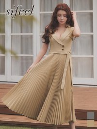 【sifeel/シフィール】襟付き/ビジュー/トレンチ/テーラード/ベルト/ノースリーブ/プリーツスカート/ワンピース/ロングドレス/キャバドレス【S-Mサイズ/2カラー】[OF03] 【YN】dzwvLD