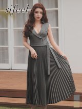 【sifeel/シフィール】襟付き/ビジュー/トレンチ/テーラード/ベルト/ノースリーブ/プリーツスカート/ワンピース/ロングドレス/キャバドレス【S-Mサイズ/2カラー】[OF03] 【YN】dzwvLD