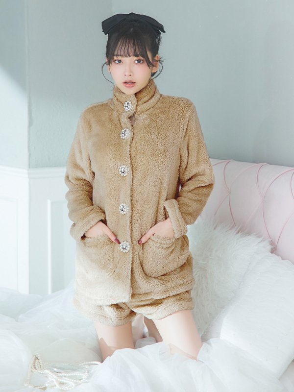 画像6: 【SALE】【ルームウェア】もこもこ/ パールボタン/ ハイネック/ 長袖/ ポケット付き/ パンツ/ セットアップ/ ルームウエア[HC02]