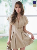ショートスリーブ/ギャザー/ジップ/谷間見せ/ベルト/プリーツスカート/トレンチ生地/ミニドレス/キャバドレス【S-Mサイズ/2カラー】[OF03] 【YN】dzwsAG