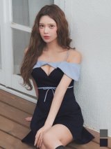 送料無料！オフショル/キャミソール/谷間見せ/ウエストリボン/無地/プリーツスカート/Aライン/ミニドレス/キャバドレス【XS-Mサイズ/2カラー】[OF03]【YN】dzwsSK