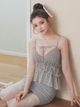 シフォン/ギャザー/リボン/キャミソール/ペプラム/谷間見せ/背中見せ/タイト/ミニドレス/キャバドレス【XS-Mサイズ/2カラー】[OF03] 【YN】NdzwuBF