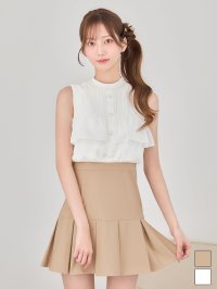 送料無料！シフォン/2ピース風/プリーツ/パール/ノースリーブ/胸閉じ/ミニドレス/キャバドレス【XS-Mサイズ/2カラー】[OF03]【YN】dzwvIA