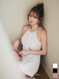 送料無料！アメスリ/ノースリーブ/ビジュー/シフォン/フリル/スーツ生地/プリーツスカート/Aライン/ミニドレス/キャバドレス【XS-Lサイズ/3カラー】[OF03]【YN】dzwuBF