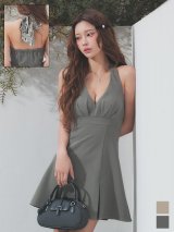 送料無料！ホルターネック/スカーフ/ノースリーブ/スーツ生地/Aライン/プリーツスカート/ミニドレス/キャバドレス【XS-Mサイズ/2カラー】[OF03]【YN】dzjvAG