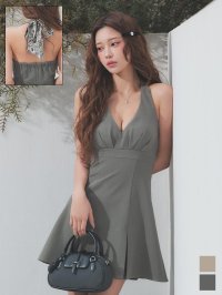 送料無料！ホルターネック/スカーフ/ノースリーブ/スーツ生地/Aライン/プリーツスカート/ミニドレス/キャバドレス【XS-Mサイズ/2カラー】[OF03]【YN】dzjvAG